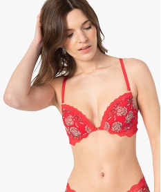 GEMO Soutien-gorge corbeille à motifs fleuris et dentelle Rouge