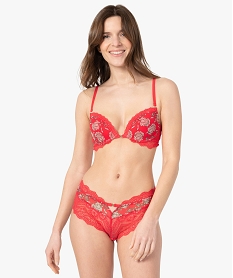 soutien-gorge corbeille a motifs fleuris et dentelle rougeC277801_3