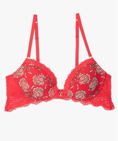 soutien-gorge corbeille a motifs fleuris et dentelle rougeC277801_4