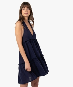 GEMO Robe de plage femme à volants Bleu