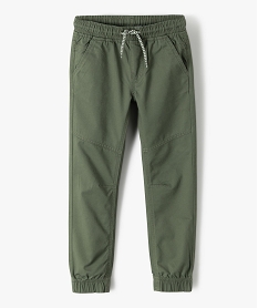 pantalon garcon en toile avec taille et chevilles elastiquees vert pantalonsC287101_1