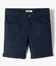 GEMO Bermuda garçon en coton twill uni à revers navy