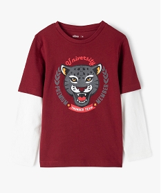 tee-shirt garcon manches longues effet 2 en 1 a motif rouge tee-shirtsC299201_1