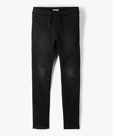 jean garcon slim extensible a taille elastiquee et jeu de surpiqures noir jeansC302601_2