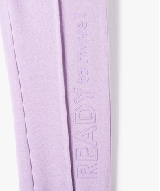 pantalon de jogging fille molletonne a couture avant et inscription violetC314401_2