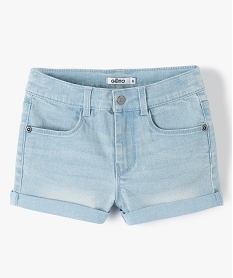 short en jean fille en denim stretch a revers bleuC316101_1