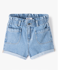 GEMO Short en jean fille à taille haute paper bag Bleu