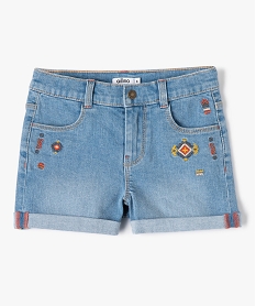 GEMO Short fille en jean à motifs géométriques brodés Gris