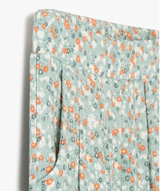 pantalon fille large en maille gaufree fleurie vert pantalonsC326301_2