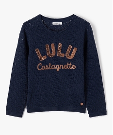 pull fille ajoure et paillete - lulu castagnette bleu pullsC327701_1