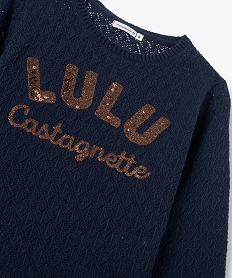 pull fille ajoure et paillete - lulucastagnette bleu pullsC327701_2