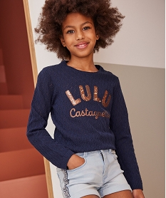 pull fille ajoure et paillete - lulucastagnette bleu pullsC327701_4