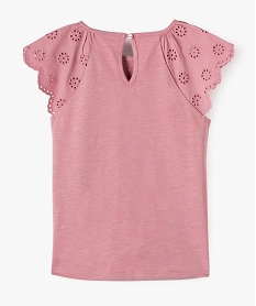 tee-shirt fille avec epaules en broderie anglaise et bas a nouer rose tee-shirtsC329701_3
