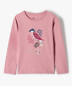 GEMO Tee-shirt fille à manches longues et broderies Rose