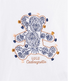 tee-shirt fille a manches longues et broderie - lulu castagnette blancC333501_2