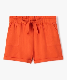 short fille uni large et fluide a taille nouee orange shortsC339501_1