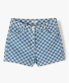 GEMO Short en jean fille motif damier Bleu