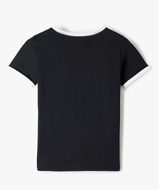 tee-shirt fille imprime avec col contrastant blanc noirC348301_3
