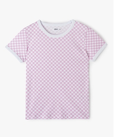 tee-shirt fille imprime damier avec details contrastants violetC351601_1