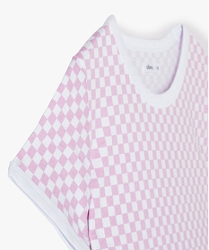 tee-shirt fille imprime damier avec details contrastants violetC351601_2