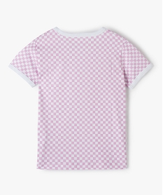 tee-shirt fille imprime damier avec details contrastants violetC351601_3