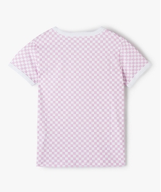 tee-shirt fille imprime damier avec details contrastants violetC351601_4