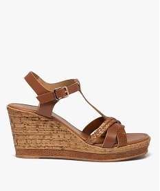 GEMO Sandales femme compensées dessus cuir - Tanéo marron standard
