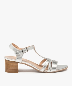 GEMO Sandales femme à talon et brides en cuir - Tanéo argente