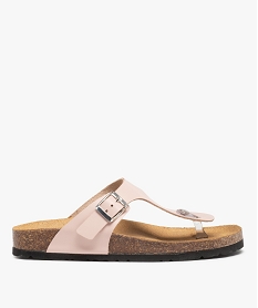 GEMO Mules femme à talon plat et bride entre-doigts en cuir Rose