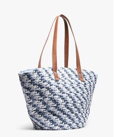 sac de plage femme en paille tressee bleu cabas - grand volumeC588201_2