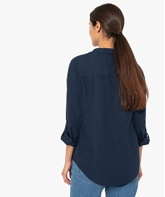 chemise femme unie en lin et viscose bleu chemisiersC594301_3