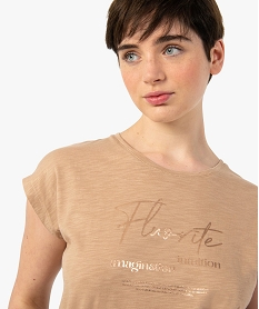 tee-shirt femme sans manches avec inscription pailletee beigeC614301_2