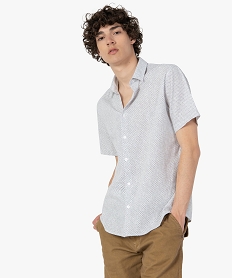 chemise homme a manches courtes a micro motifs blanc chemise manches courtesC619801_2