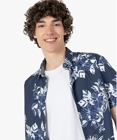 chemise homme a manches courtes a motifs fleuris bleuC620001_2