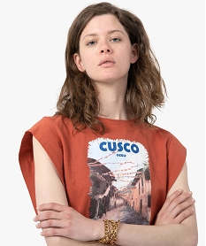 tee-shirt femme sans manches avec motif sur le buste orangeC629201_2
