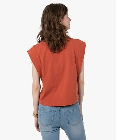 tee-shirt femme sans manches avec motif sur le buste orange t-shirts manches courtesC629201_3