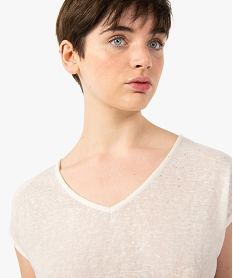 tee-shirt femme sans manches en maille a motifs brillants beige t-shirts manches courtesC637701_2