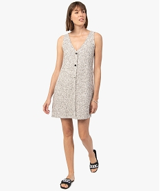 GEMO Robe femme en maille aspect tweed avec fil pailleté blanc chine