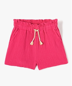 short fille en double gaze de coton a taille haute elastiquee rose shortsC645201_1