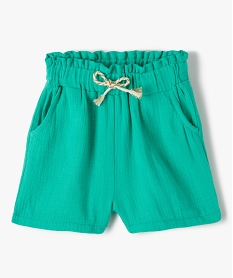 GEMO Short fille en double gaze de coton à taille haute élastiquée Vert