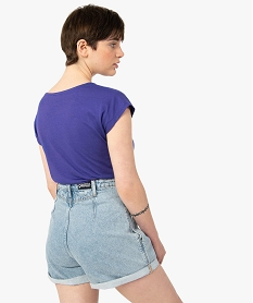 tee-shirt femme avec broderie sous le col bleu t-shirts manches courtesC647501_3