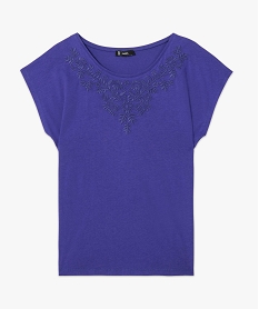 tee-shirt femme avec broderie sous le col bleu t-shirts manches courtesC647501_4