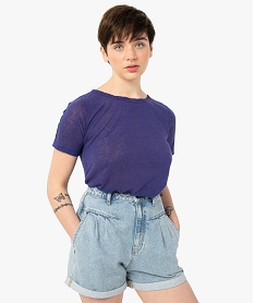 GEMO Tee-shirt femme à manches courtes en maille fine Bleu