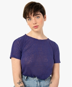 tee-shirt femme a manches courtes en maille fine bleuC647901_2