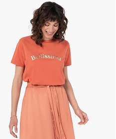 GEMO Tee-shirt femme à manches courtes avec inscription Orange