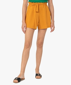 short femme en maille fluide avec ceinture a nouer ton sur ton jaune shortsC654701_1