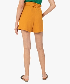 short femme en maille fluide avec ceinture a nouer ton sur ton jaune shortsC654701_3