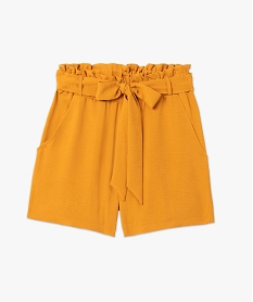 short femme en maille fluide avec ceinture a nouer ton sur ton jaune shortsC654701_4