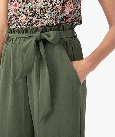 pantalon femme en maille fluide avec ceinture ton sur ton vert pantalonsC655001_2