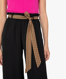 pantalon femme en maille fluide avec ceinture imprimee noir pantalonsC655101_2